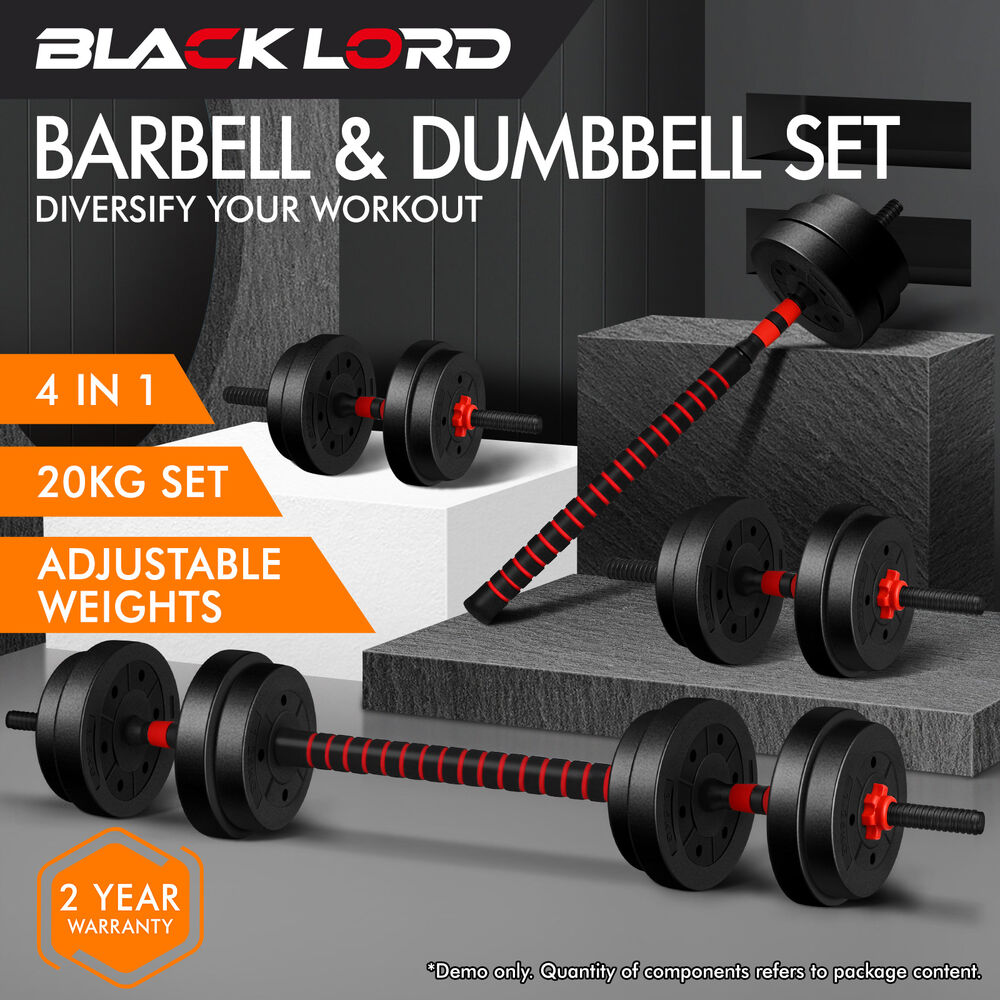 BLACK LORD 20kg 40kg Dumbbell Set Adjustable Barbell Kettlebell Home Gym Fitness - Picture 2 of 63