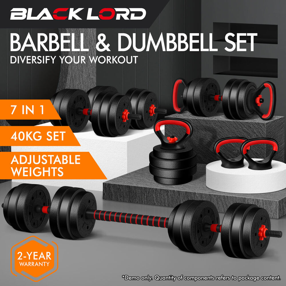 BLACK LORD 20kg 40kg Dumbbell Set Adjustable Barbell Kettlebell Home Gym Fitness - Picture 38 of 63
