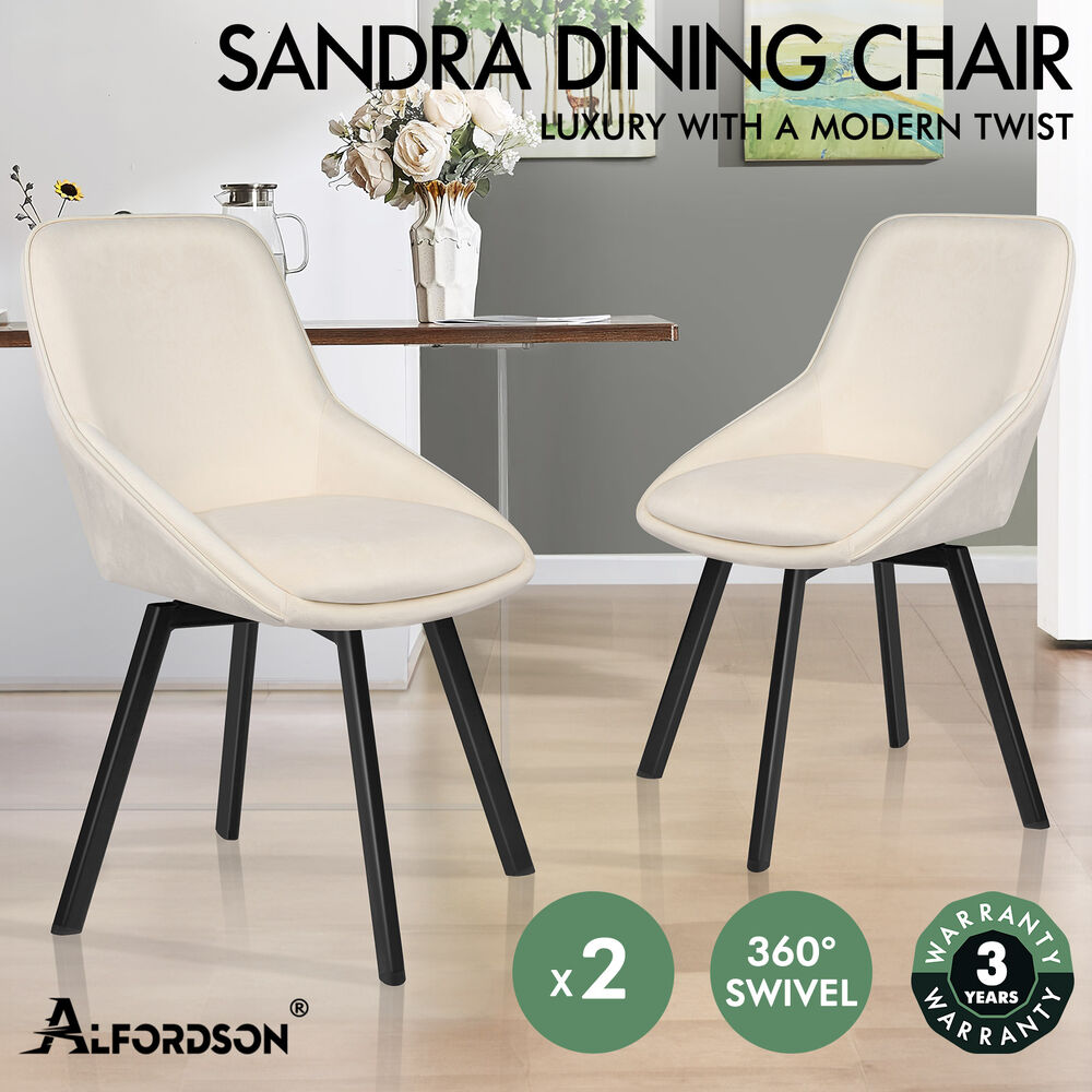 ALFORDSON Dining Chairs Kitchen Swivel PU Leather Sherpa Velvet Wooden x1/x2/x4 - Picture 369 of 592