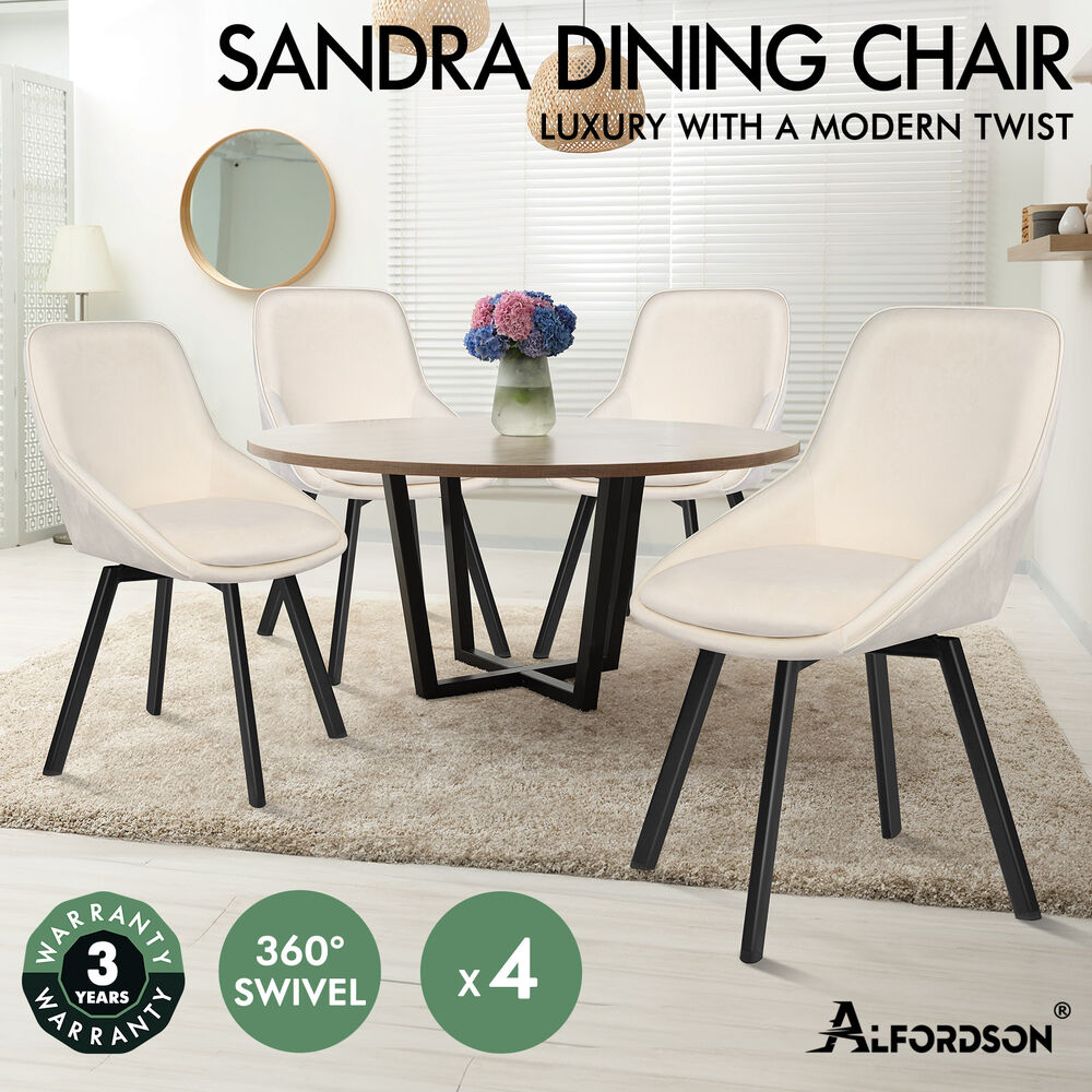 ALFORDSON Dining Chairs Kitchen Swivel PU Leather Sherpa Velvet Wooden x1/x2/x4 - Picture 380 of 592