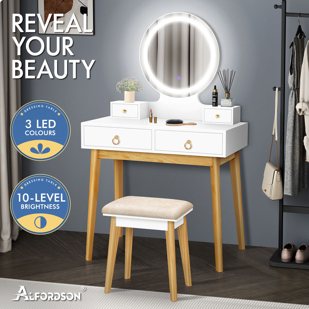 ALFORDSON Dressing Table Stool Set Makeup Mirror Storage Vanity Desk LED Bulbs - Picture 312 of 520