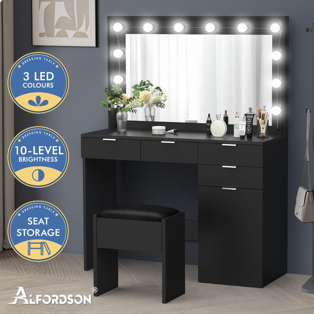 ALFORDSON Dressing Table Stool Set Makeup Mirror Storage Vanity Desk LED Bulbs - Picture 67 of 520