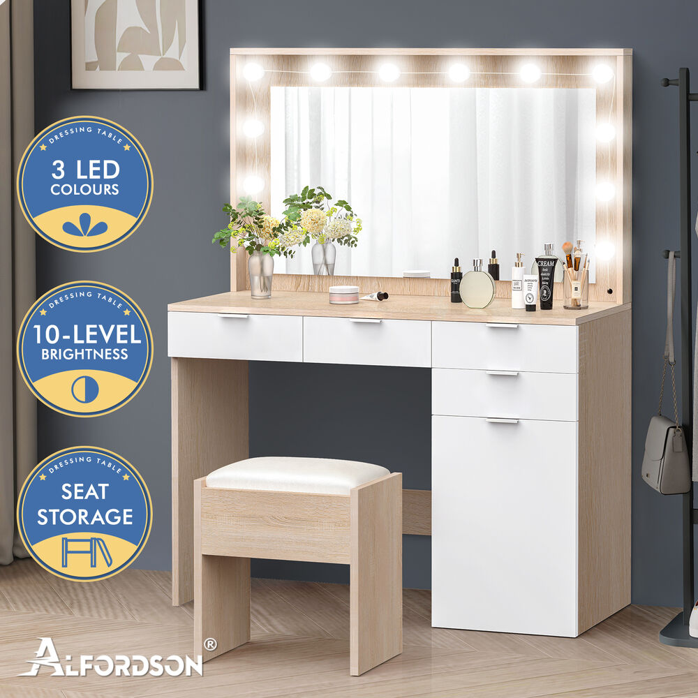 ALFORDSON Dressing Table Stool Set Makeup Mirror Storage Vanity Desk LED Bulbs - Picture 91 of 520