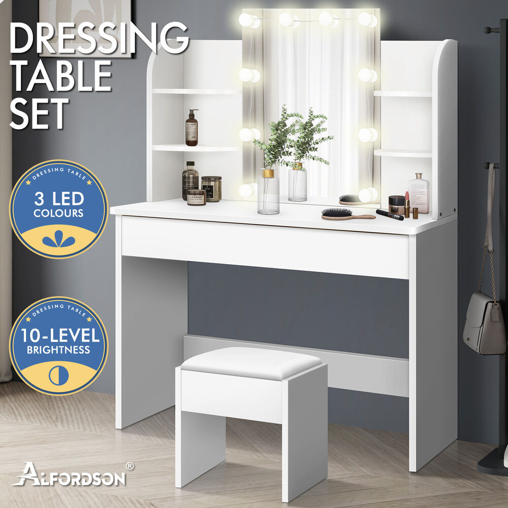 ALFORDSON Dressing Table Stool Set Makeup Mirror Storage Vanity Desk LED Bulbs - Picture 498 of 520