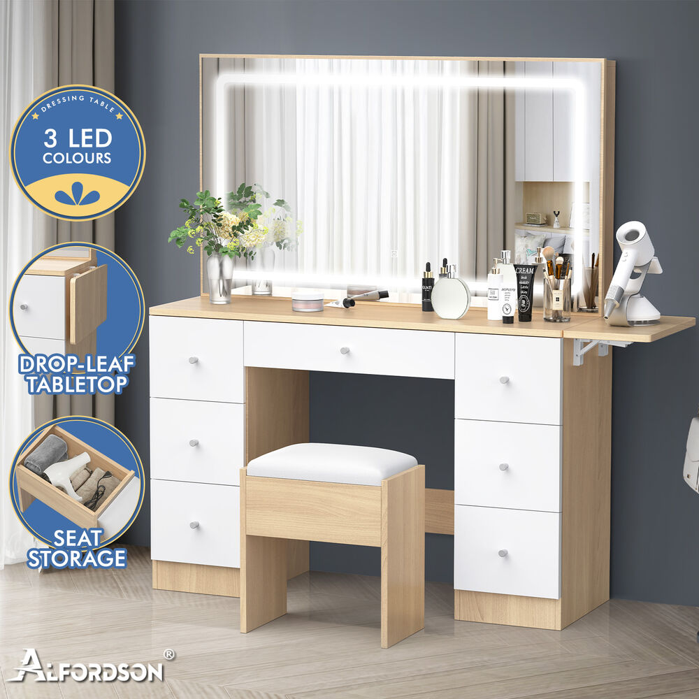ALFORDSON Dressing Table Stool Set Makeup Mirror Storage Vanity Desk LED Bulbs - Picture 20 of 520