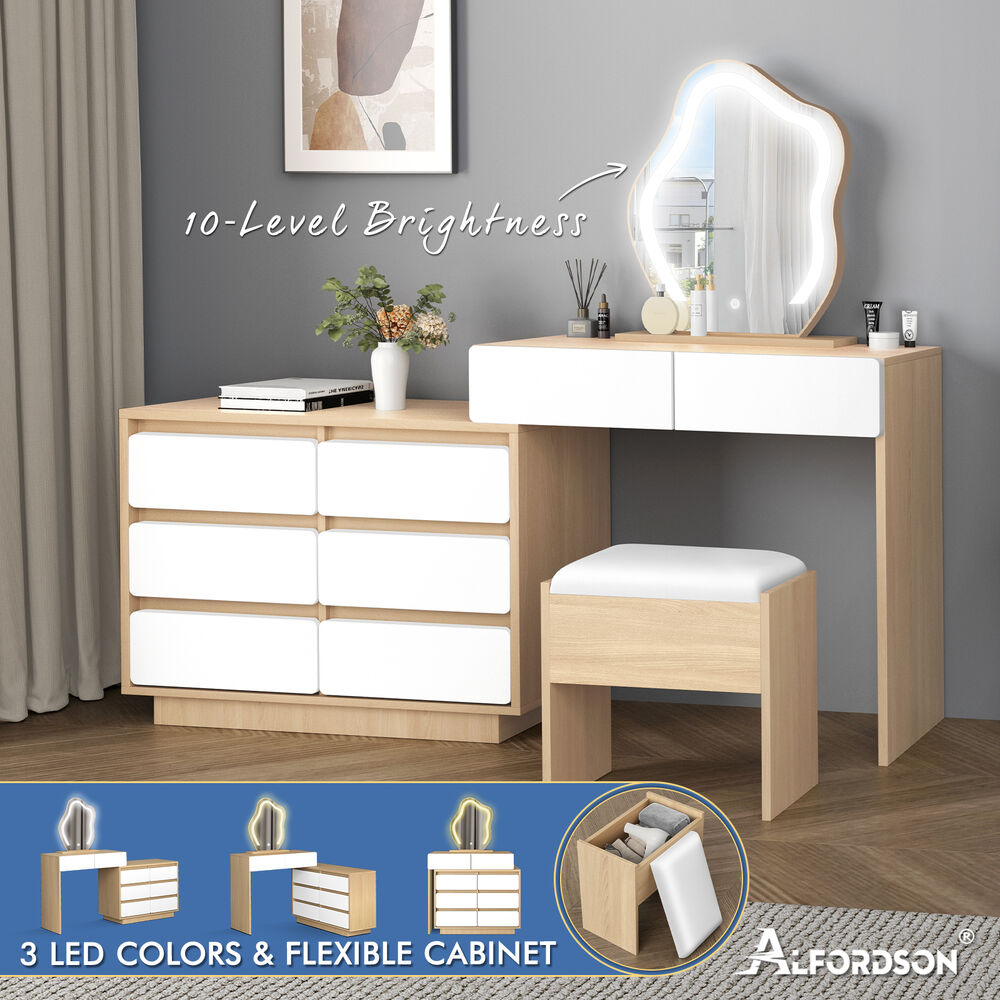 ALFORDSON Dressing Table Stool Set Makeup Mirror Vanity Desk LED 8 Drawers - Picture 43 of 54