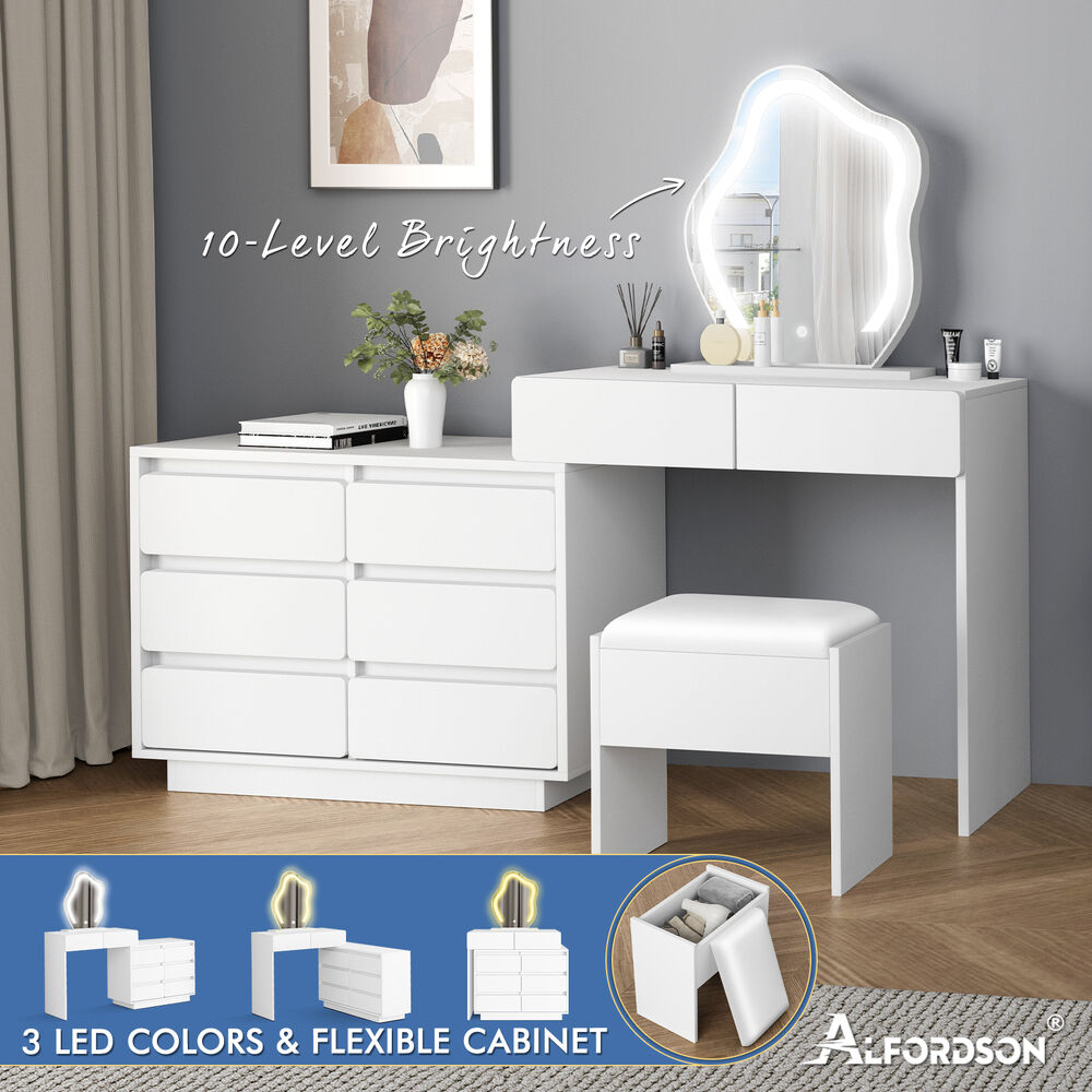 ALFORDSON Dressing Table Stool Set Makeup Mirror Storage Vanity Desk LED Bulbs - Picture 371 of 520