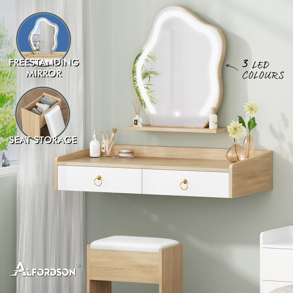 ALFORDSON Dressing Table Stool Set Makeup Mirror Storage Desk LED 10/12 Bulbs - Picture 526 of 671