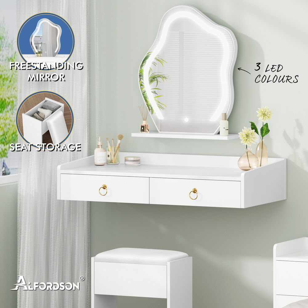 ALFORDSON Dressing Table Stool Set Makeup Mirror Storage Desk LED 10/12 Bulbs - Picture 537 of 671
