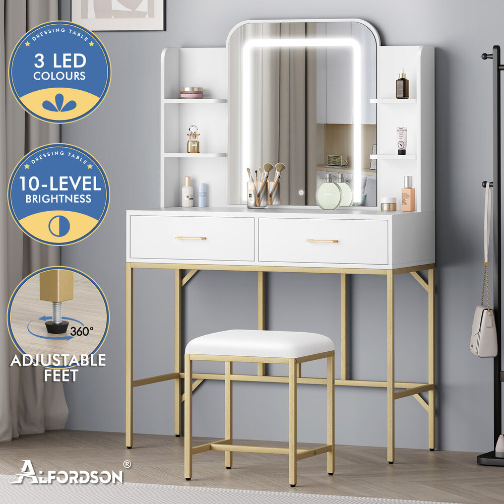 ALFORDSON Dressing Table Stool Set Makeup Mirror Storage Vanity Desk LED Bulbs - Picture 416 of 520