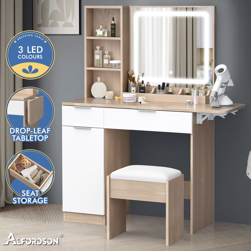 ALFORDSON Dressing Table Stool Set Makeup Mirror Storage Desk LED 10/12 Bulbs - Picture 493 of 671