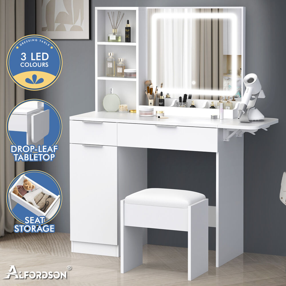 ALFORDSON Dressing Table Stool Set Makeup Mirror Storage Desk LED 10/12 Bulbs - Picture 581 of 671