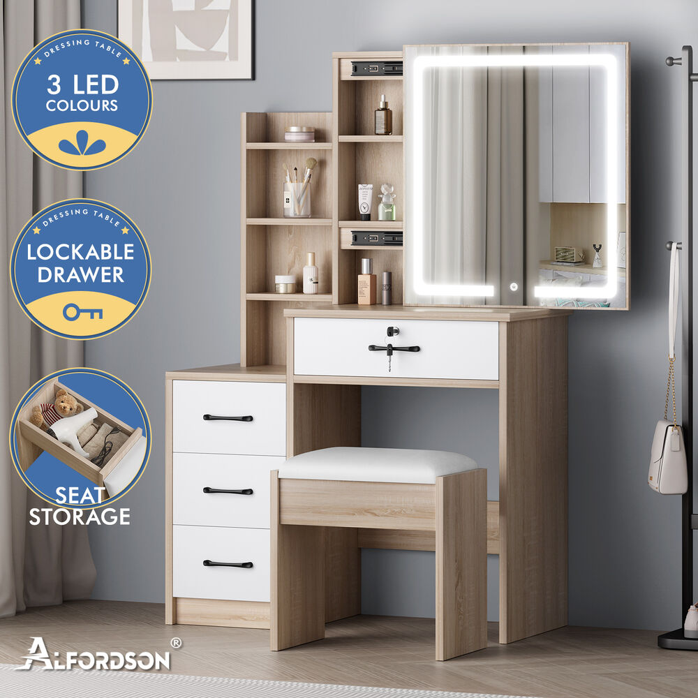 ALFORDSON Dressing Table Stool Set Makeup Mirror Storage Vanity Desk LED Bulbs - Picture 187 of 520