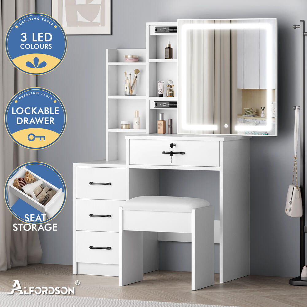 ALFORDSON Dressing Table Stool Set Makeup Mirror Vanity Desk Storage Cabinet - Picture 25 of 60