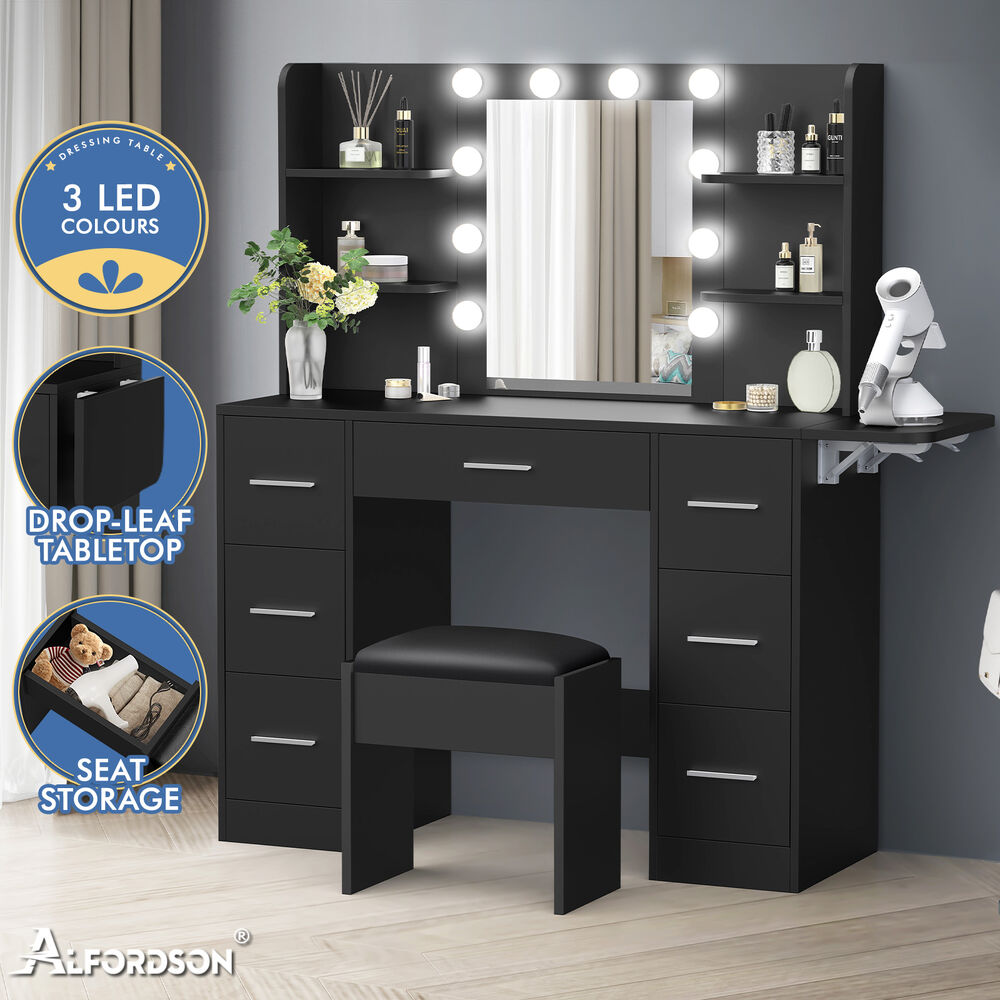 ALFORDSON Dressing Table Stool Set Makeup Mirror Storage Desk LED 10/12 Bulbs - Picture 548 of 671