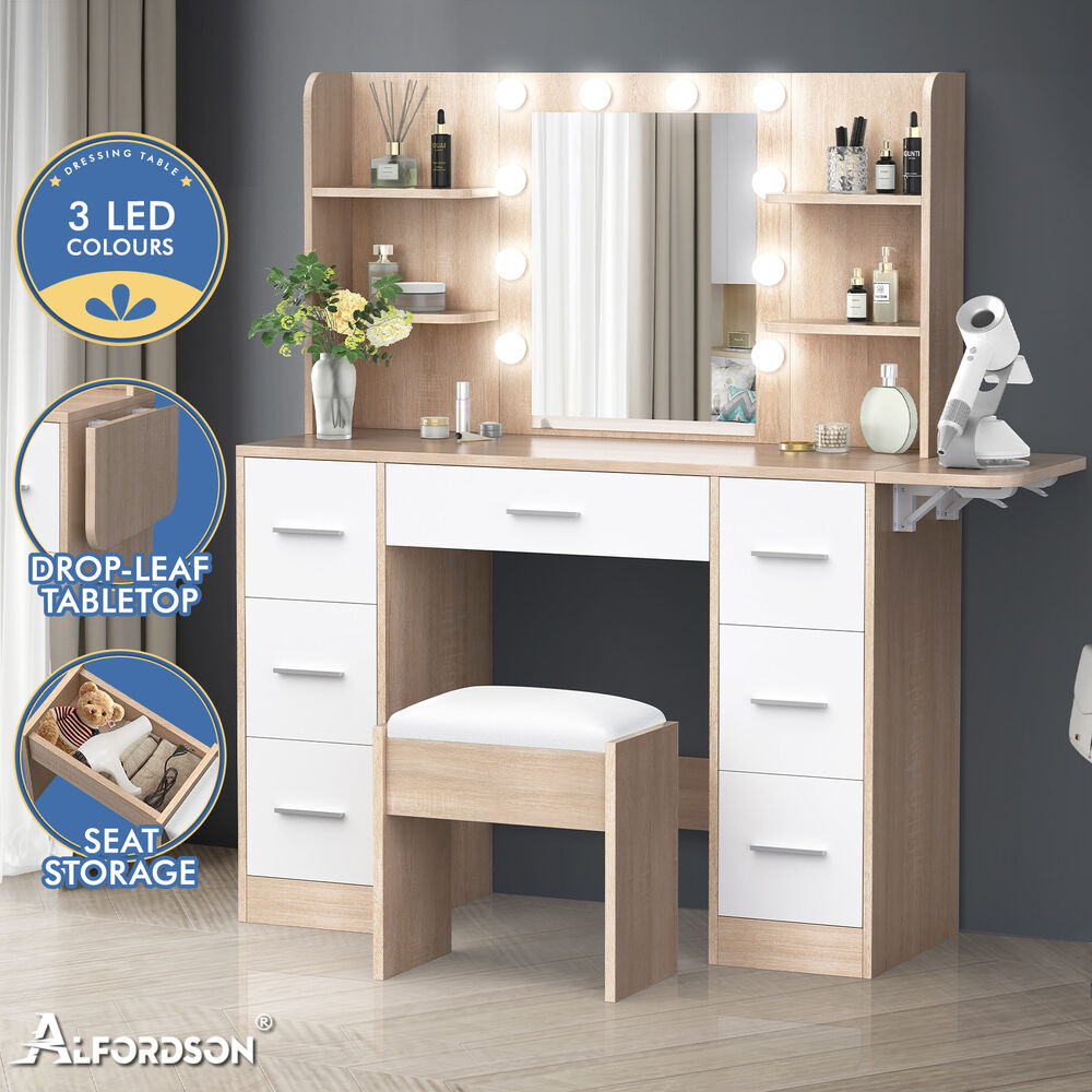 ALFORDSON Dressing Table Stool Set Makeup Mirror Storage Vanity Desk LED Bulbs - Picture 450 of 520