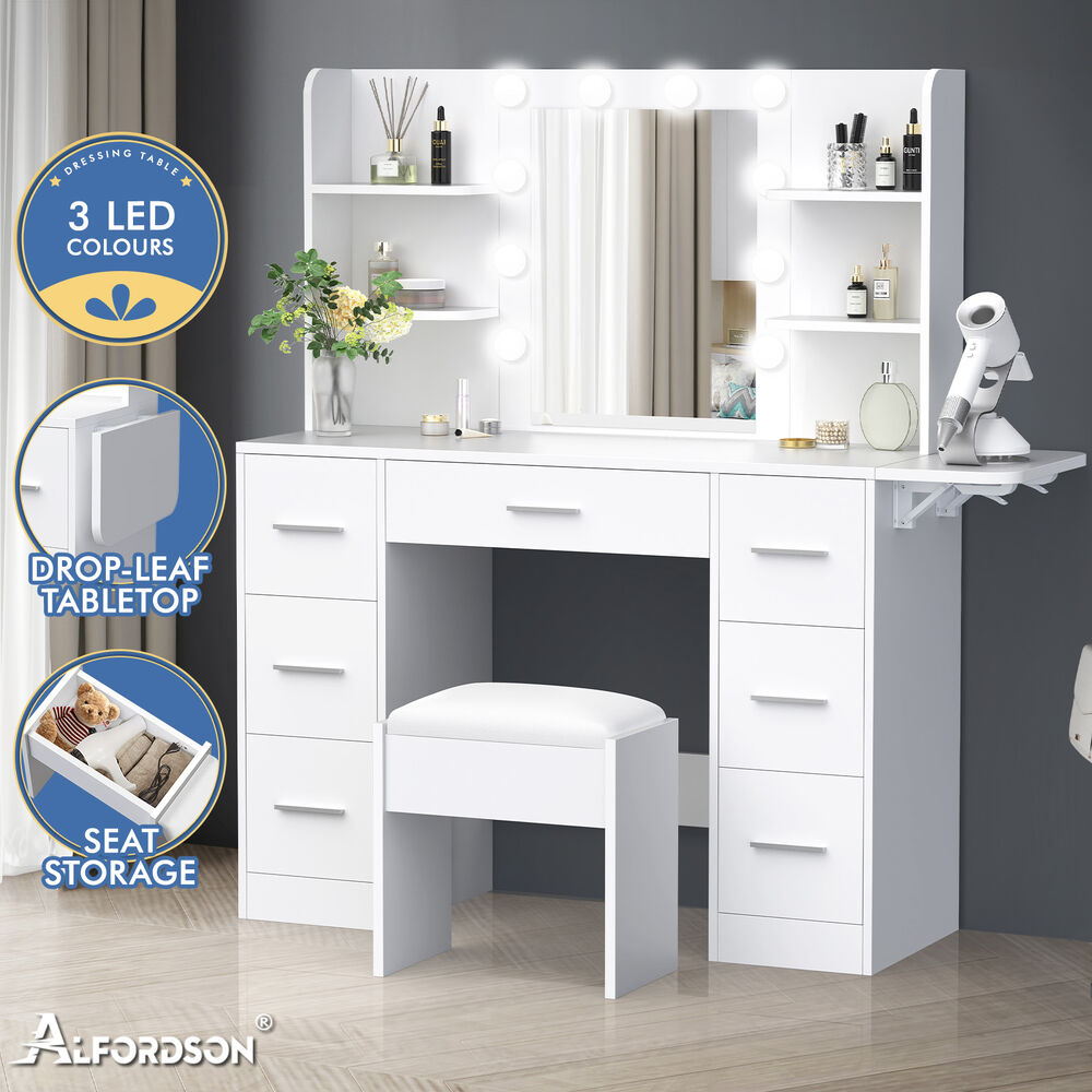 ALFORDSON Dressing Table Stool Set Makeup Mirror Storage Vanity Desk LED Bulbs - Picture 462 of 520
