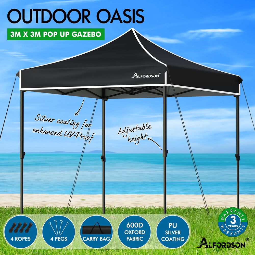 ALFORDSON Gazebo 3x3m Pop Up PE Mesh Marquee Outdoor Folding Tent Wedding Canopy - Picture 29 of 160