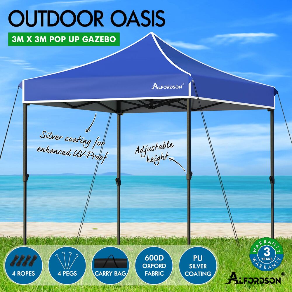 ALFORDSON Gazebo 3x3m Pop Up PE Mesh Marquee Outdoor Folding Tent Wedding Canopy - Picture 41 of 160