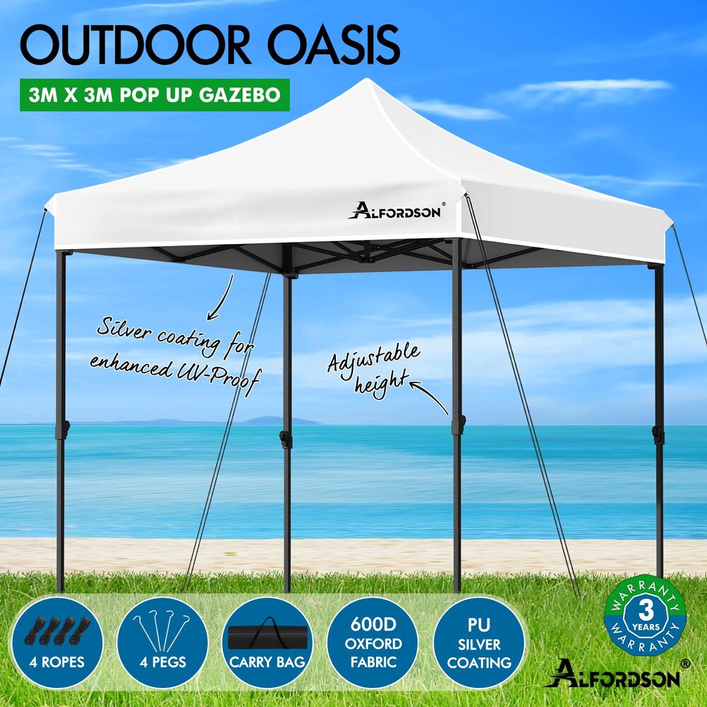 ALFORDSON Gazebo 3x3m Pop Up PE Mesh Marquee Outdoor Folding Tent Wedding Canopy - Picture 65 of 160