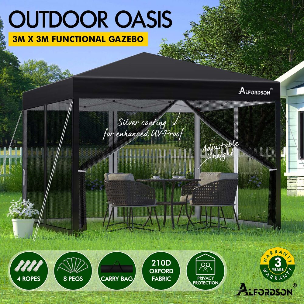 ALFORDSON Gazebo 3x3m Pop Up PE Mesh Marquee Outdoor Folding Tent Wedding Canopy - Picture 125 of 160