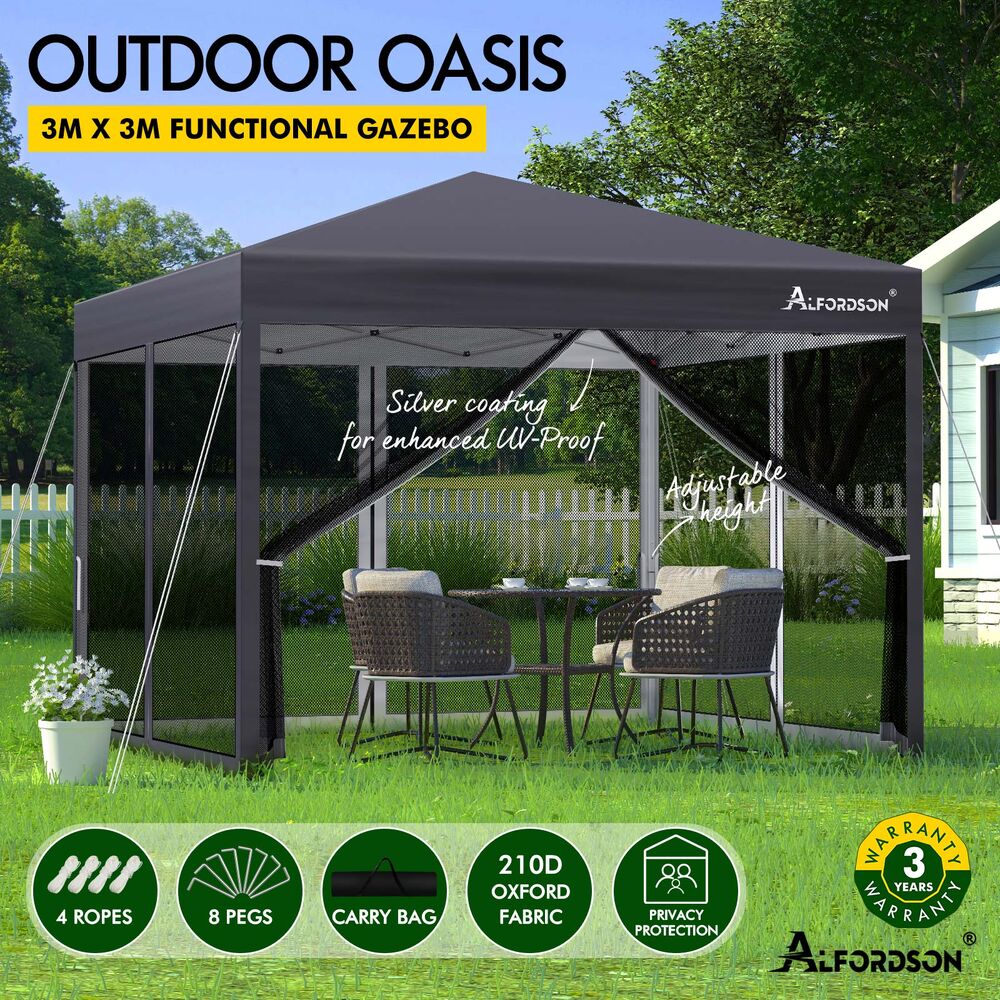ALFORDSON Gazebo 3x3m Pop Up PE Mesh Marquee Outdoor Folding Tent Wedding Canopy - Picture 137 of 160