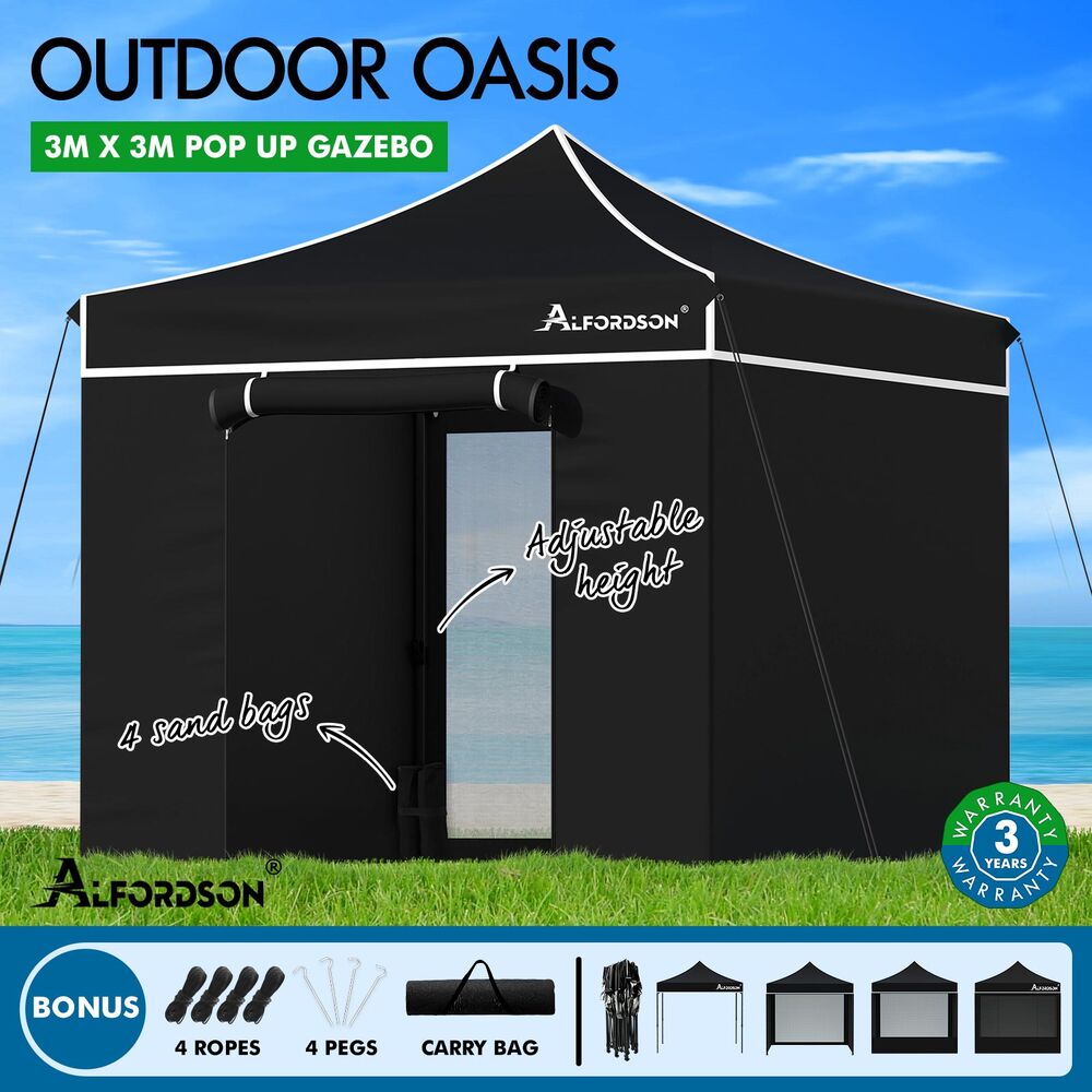 ALFORDSON Gazebo 3x3m Pop Up PE Mesh Marquee Outdoor Folding Tent Wedding Canopy - Picture 77 of 160