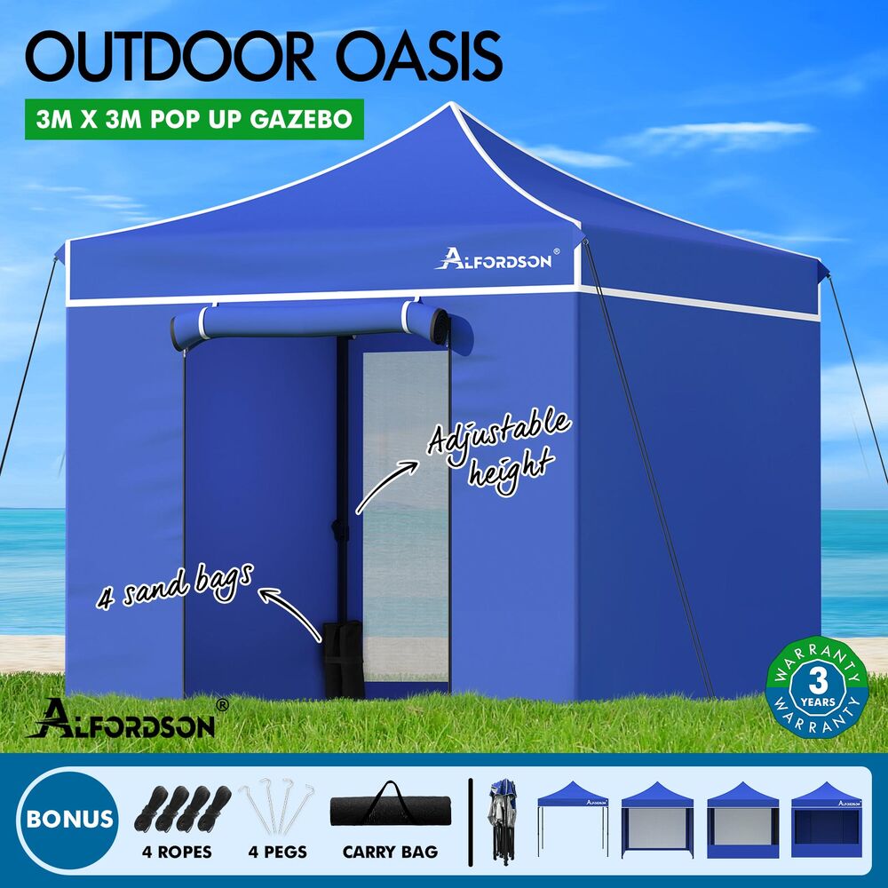 ALFORDSON Gazebo 3x3m Pop Up PE Mesh Marquee Outdoor Folding Tent Wedding Canopy - Picture 89 of 160