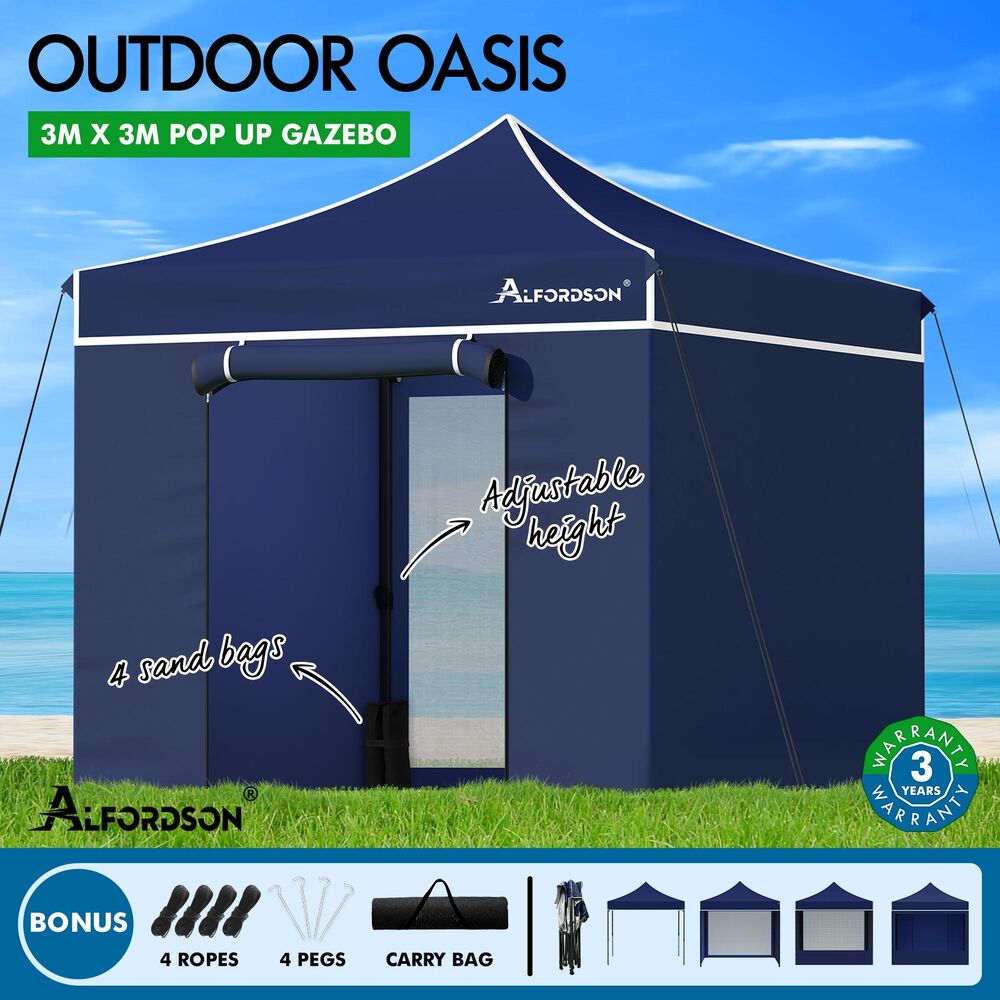 ALFORDSON Gazebo 3x3m Pop Up PE Mesh Marquee Outdoor Folding Tent Wedding Canopy - Picture 101 of 160