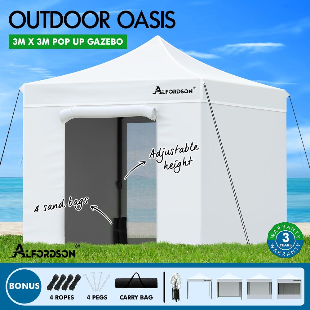 ALFORDSON Gazebo 3x3m Pop Up PE Mesh Marquee Outdoor Folding Tent Wedding Canopy - Picture 113 of 160