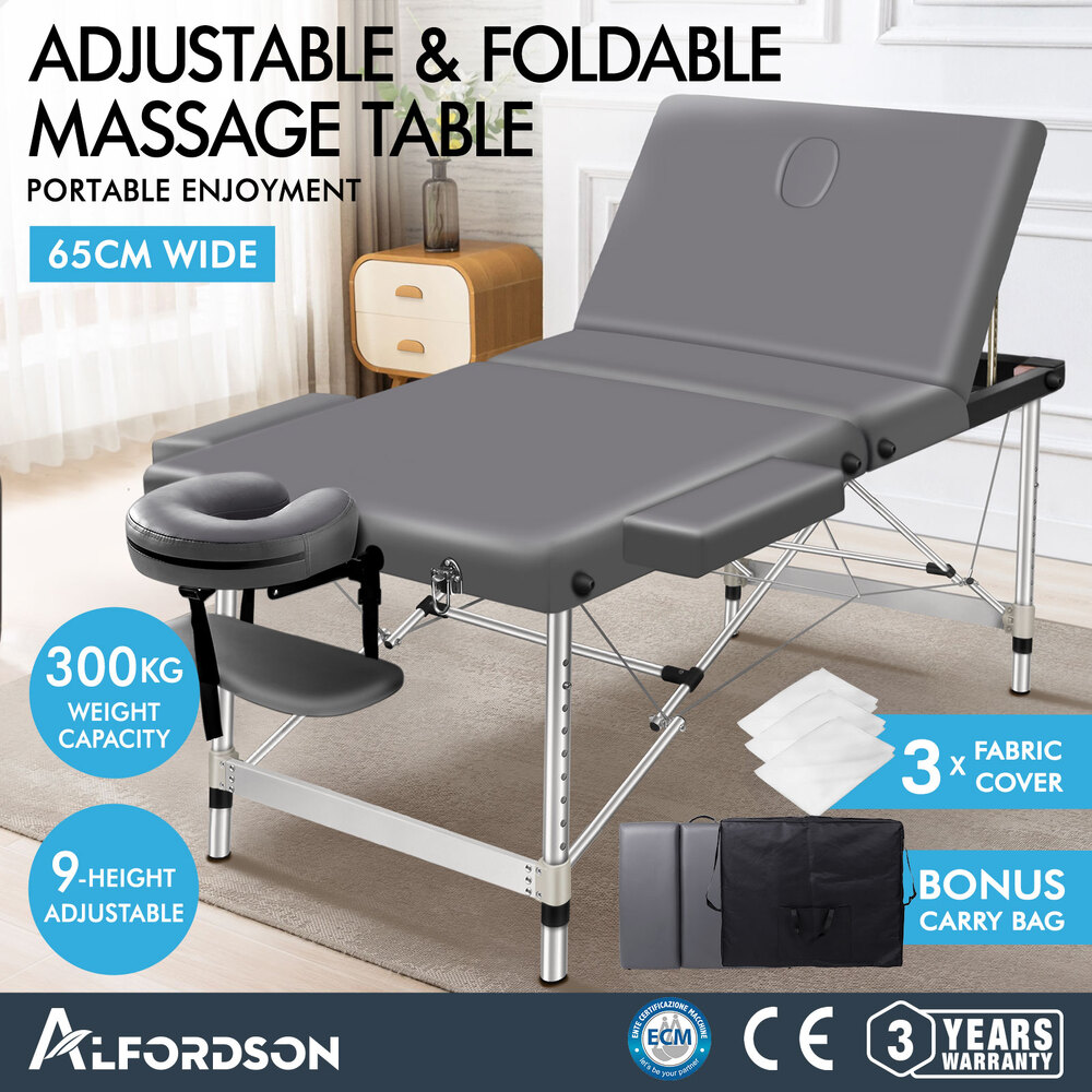 ALFORDSON Massage Table 3 Fold 65/75/85cm Foldable Portable Bed Aluminium Desk - Picture 13 of 168