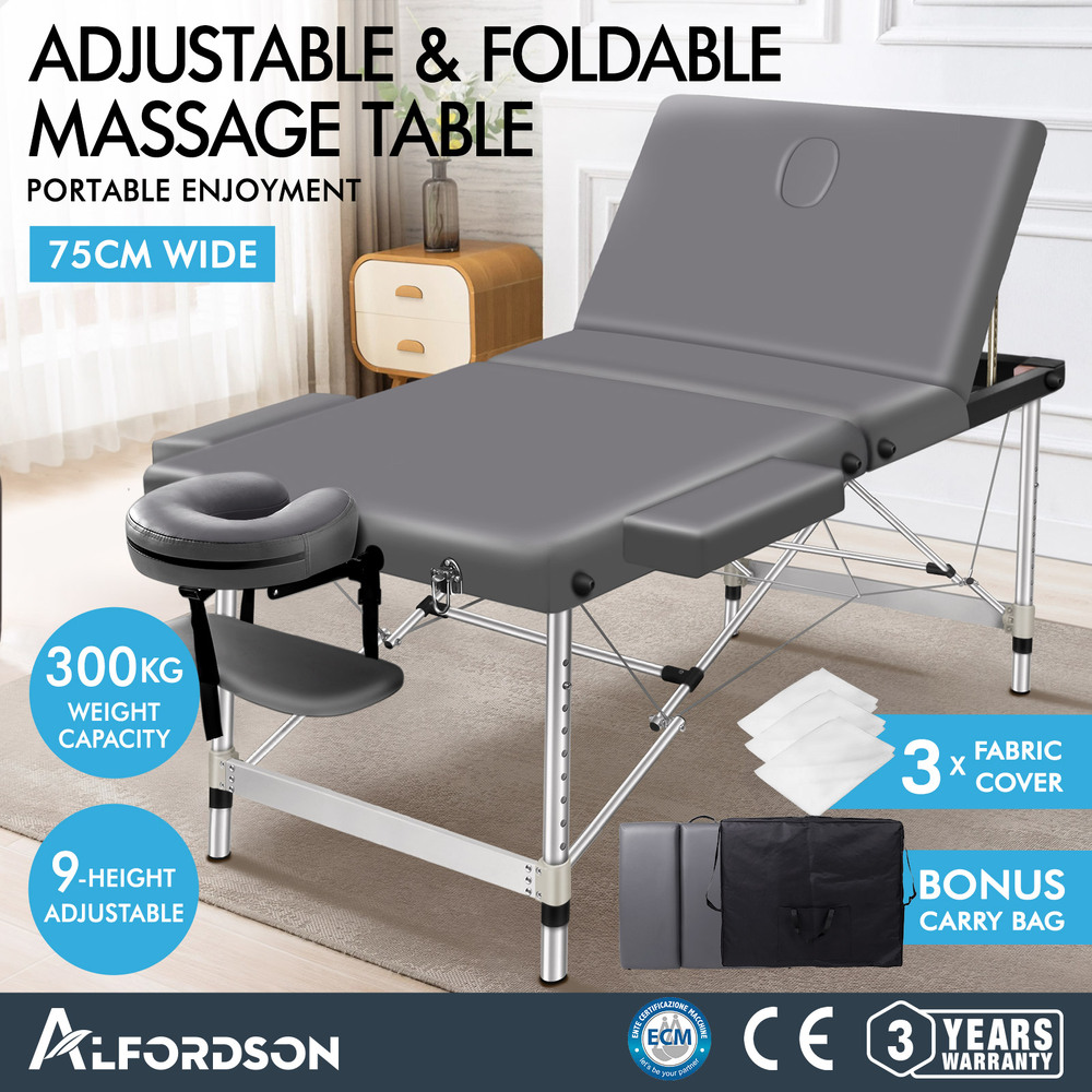 ALFORDSON Massage Table 3 Fold 65/75/85cm Foldable Portable Bed Aluminium Desk - Picture 49 of 168