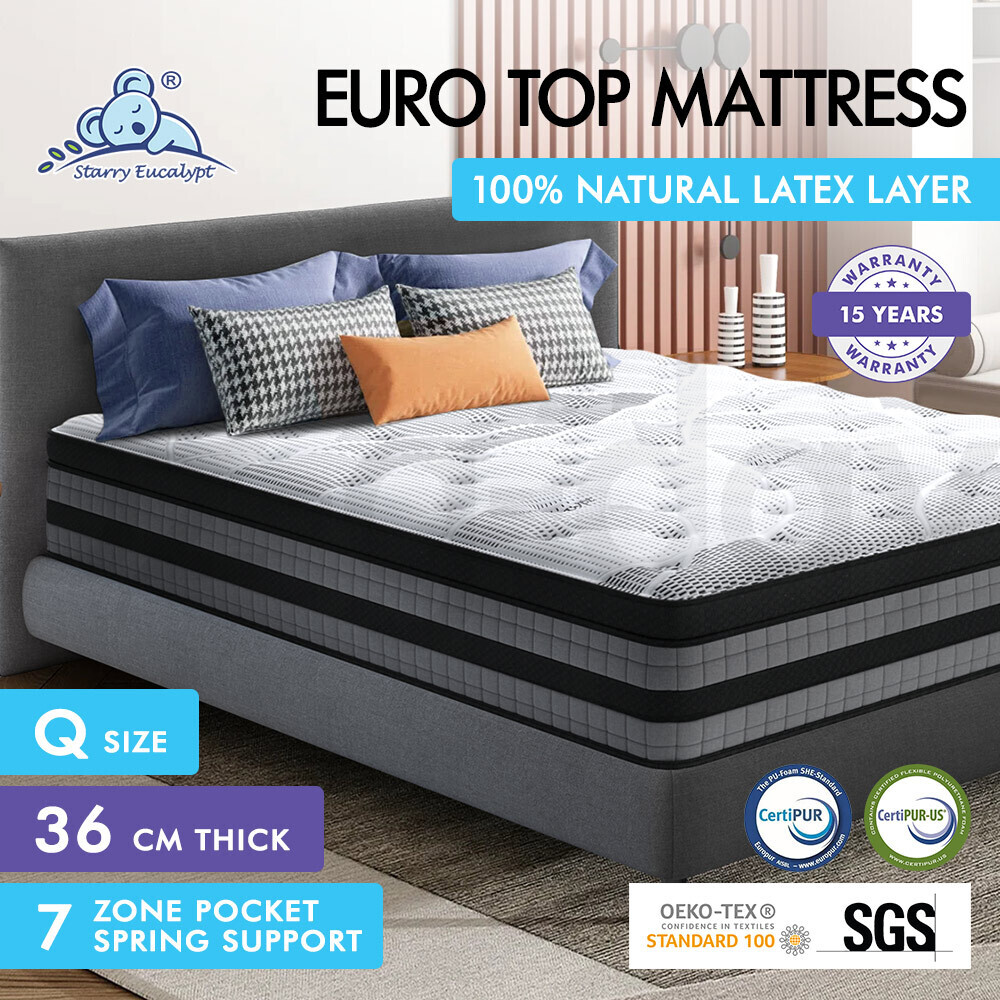 STARRY EUCALYPT Mattress Queen Double King Single Bed Spring Foam Euro PillowTop - Picture 25 of 876