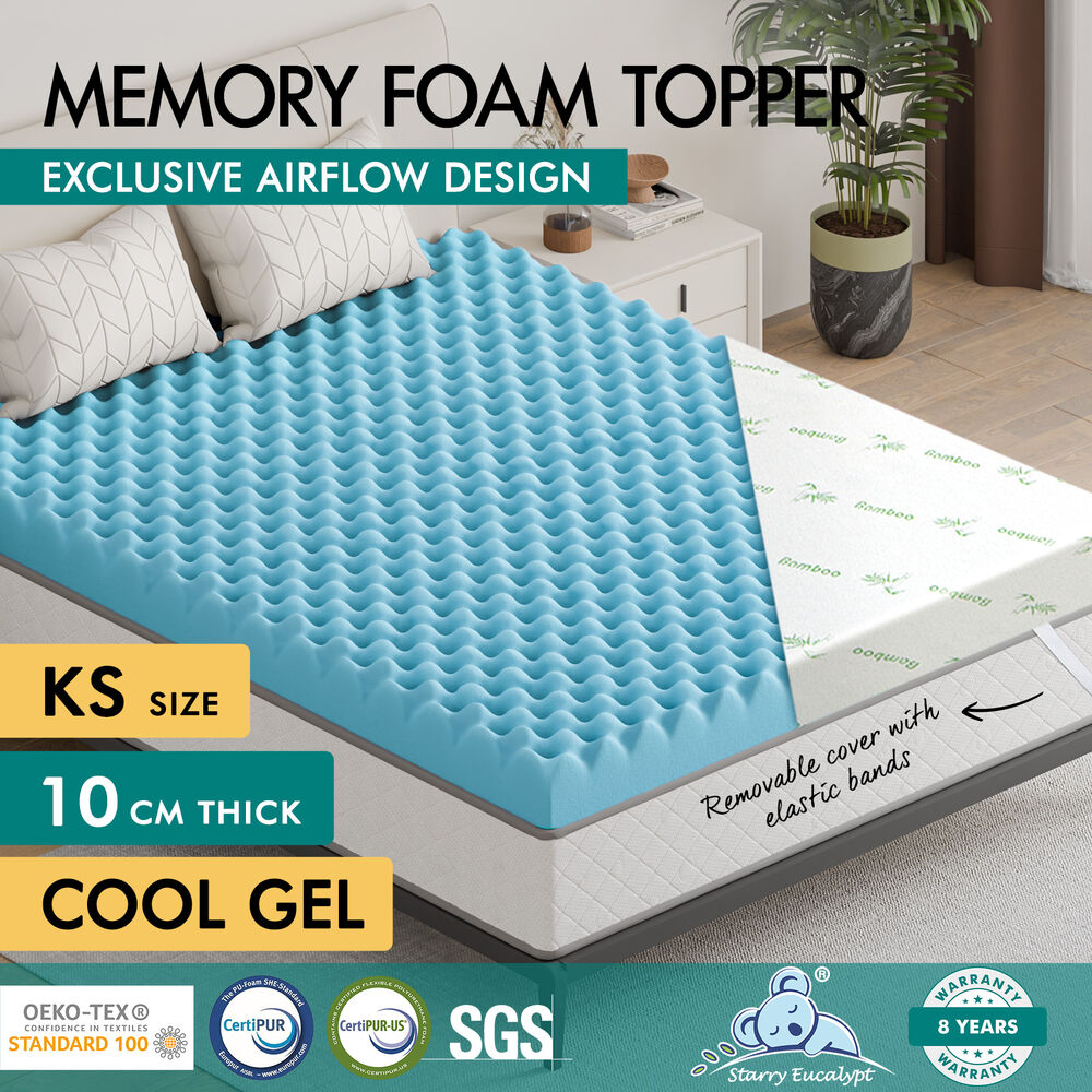 STARRY EUCALYPT Memory Foam Mattress Topper 5/8/10/12cm Bamboo 7-Zone Cool Gel - Picture 145 of 912