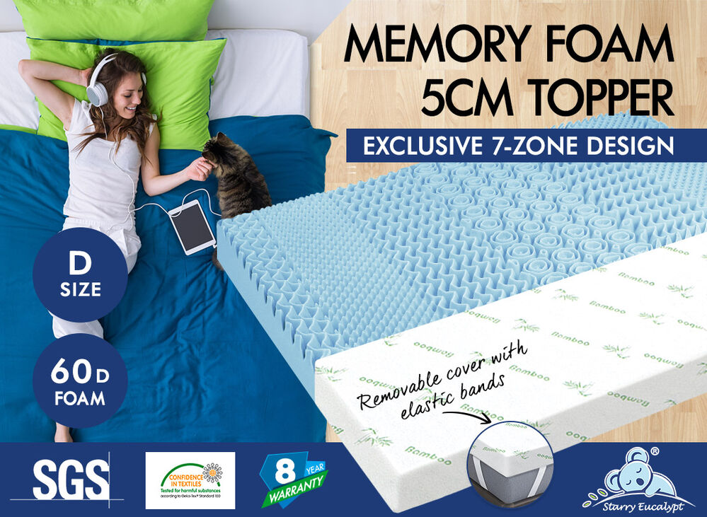 STARRY EUCALYPT Memory Foam Mattress Topper 7-Zone 5cm Cool Gel Bamboo Fabric - Picture 37 of 72