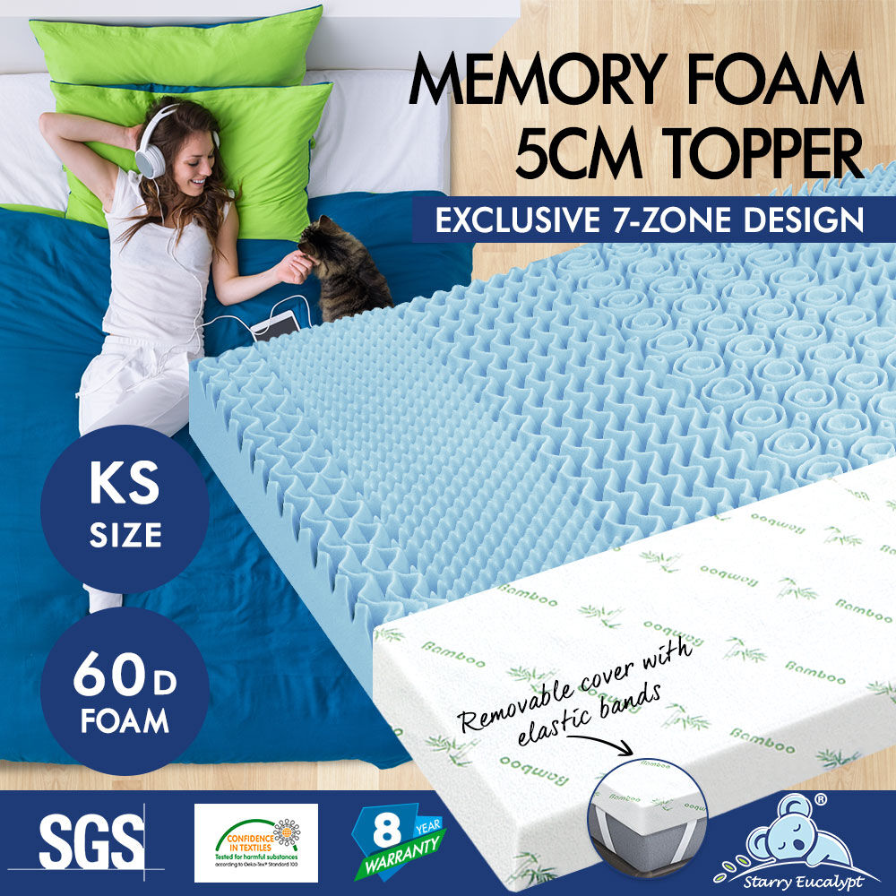 STARRY EUCALYPT Memory Foam Mattress Topper 5/8/10/12cm Bamboo 7-Zone Cool Gel - Picture 565 of 912
