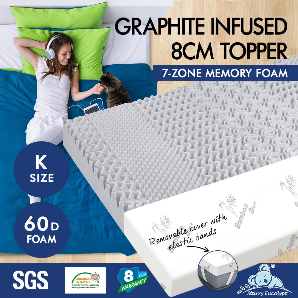 STARRY EUCALYPT Memory Foam Mattress Topper 5/8/10/12cm Bamboo 7-Zone Cool Gel - Picture 421 of 912