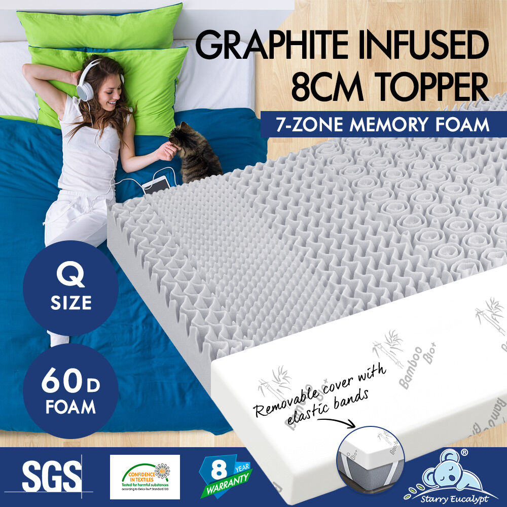 STARRY EUCALYPT Memory Foam Mattress Topper 5/8/10/12cm Bamboo 7-Zone Cool Gel - Picture 409 of 912