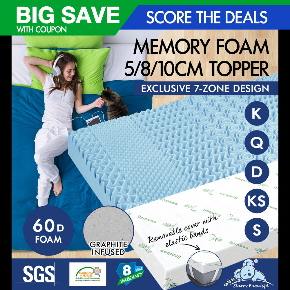 STARRY EUCALYPT Memory Foam Mattress Topper 7-Zone 5/8/10cm Gel Bamboo Fabric - Picture 175 of 194