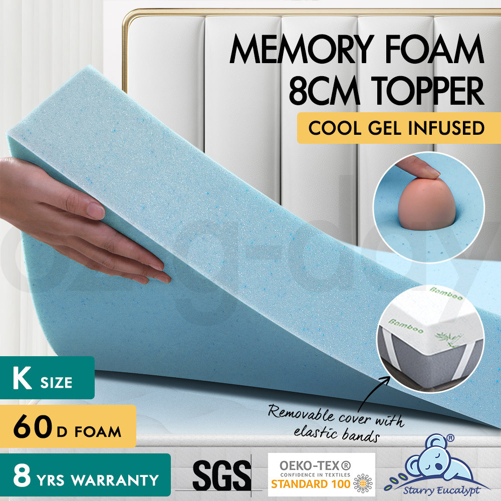STARRY EUCALYPT Memory Foam Mattress Topper 5/8/10/12cm Bamboo 7-Zone Cool Gel - Picture 745 of 912