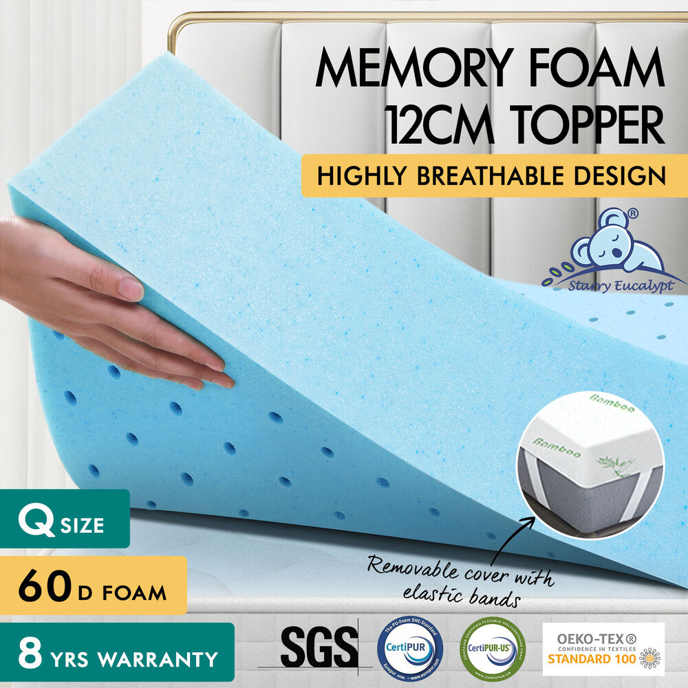 STARRY EUCALYPT Memory Foam Mattress Topper 5/8/10/12cm Bamboo 7-Zone Cool Gel - Picture 49 of 912