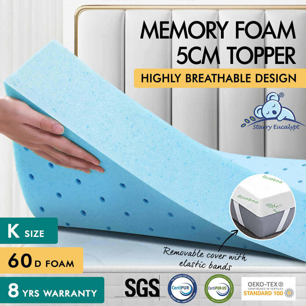 STARRY EUCALYPT Memory Foam Mattress Topper 5/8/10/12cm Bamboo 7-Zone Cool Gel - Picture 541 of 912