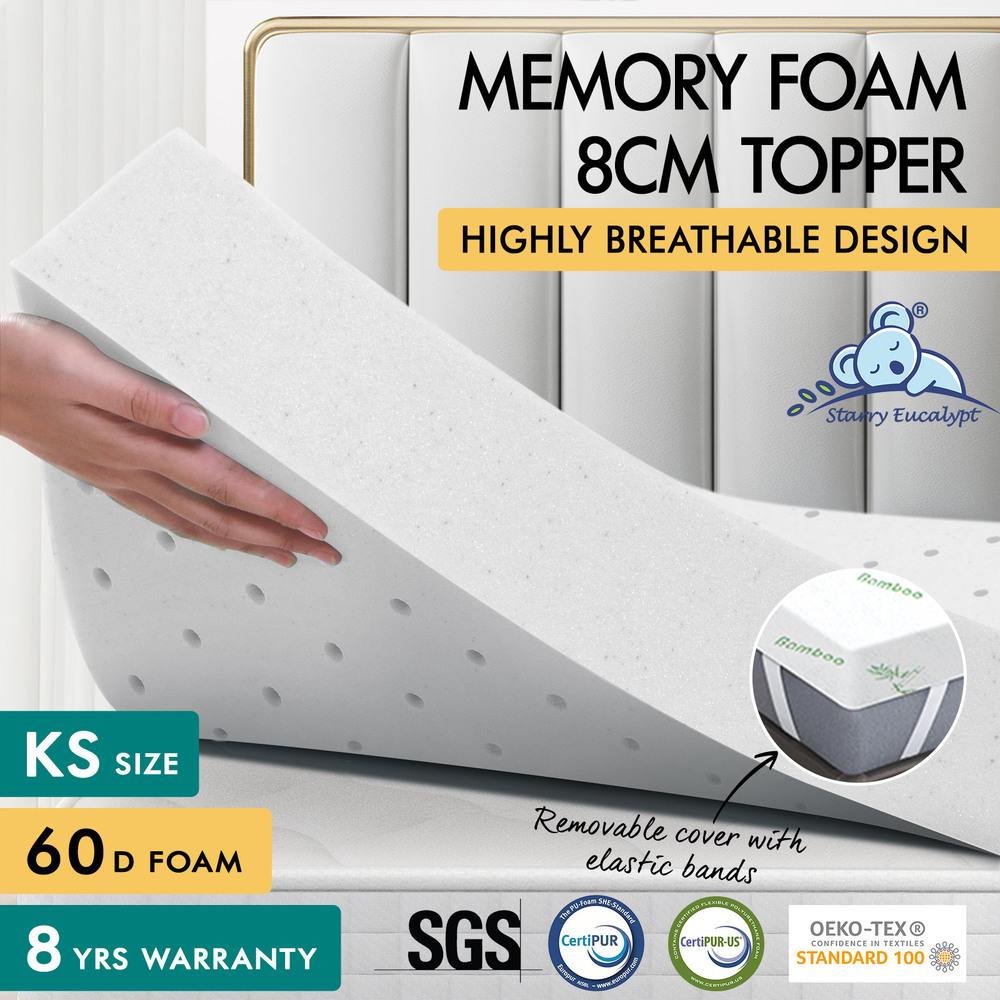 STARRY EUCALYPT Memory Foam Mattress Topper 5/8/10/12cm Bamboo 7-Zone Cool Gel - Picture 445 of 912