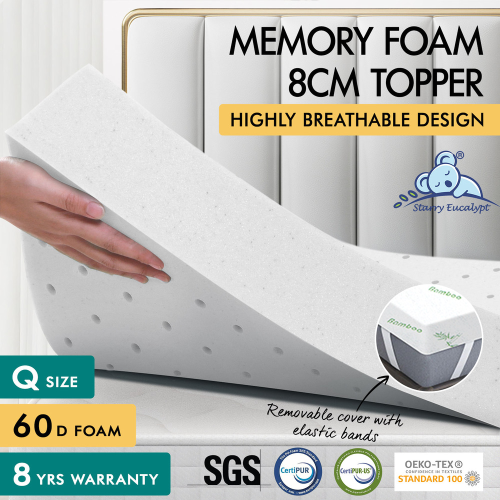 STARRY EUCALYPT Memory Foam Mattress Topper 5/8/10/12cm Bamboo 7-Zone Cool Gel - Picture 469 of 912