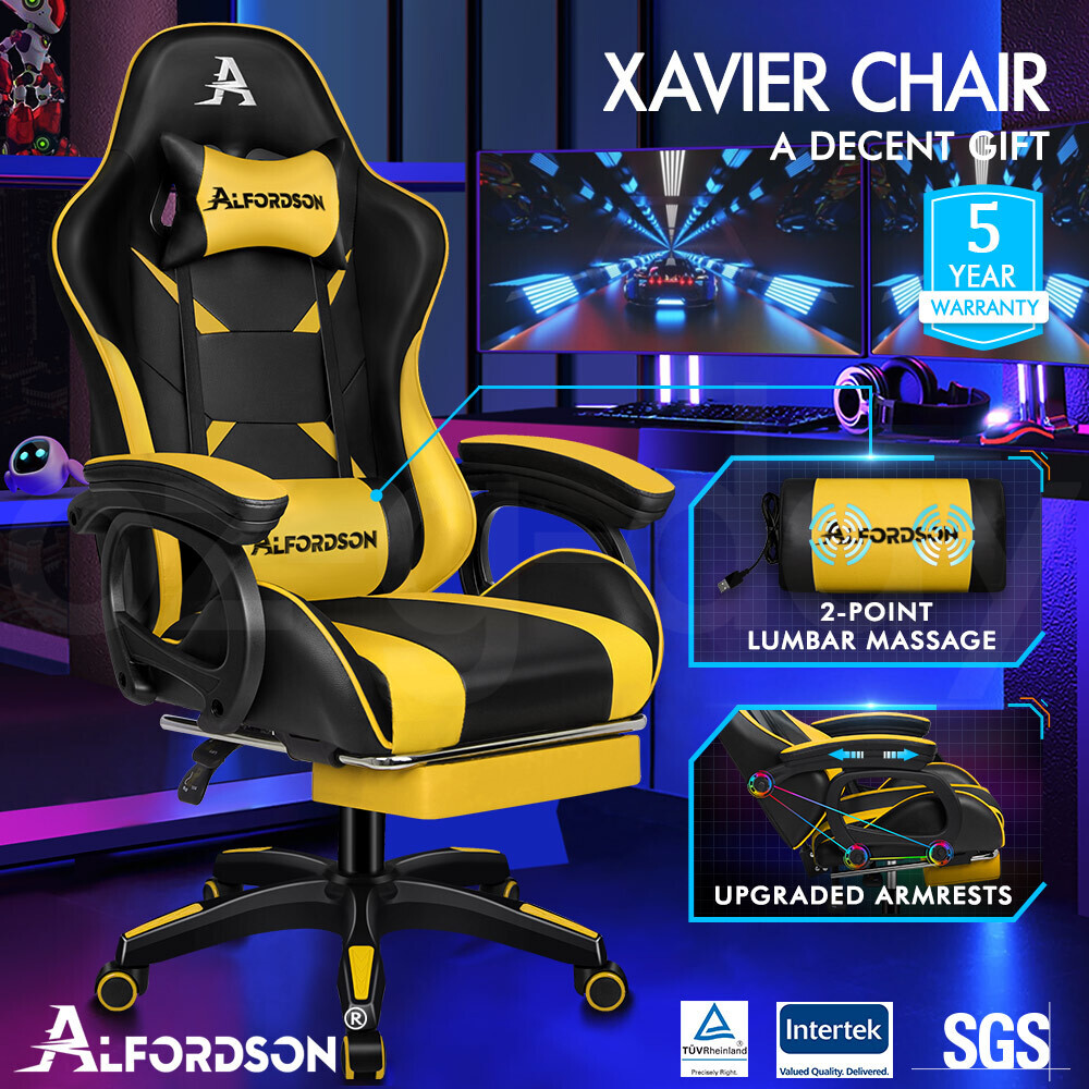 ALFORDSON Gaming Office Chair Massage Racing 12 RGB LED Computer Work Seat - Picture 161 of 267