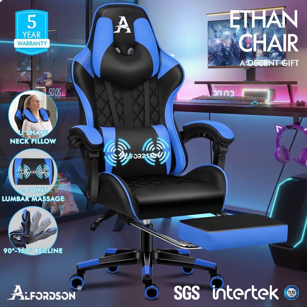 ALFORDSON Gaming Chair Office Executive Racer Larger Lumbar Cushion Seat Leather - Picture 15 of 74
