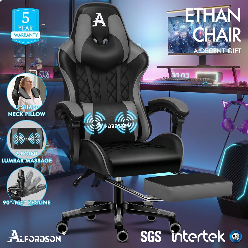 ALFORDSON Gaming Chair Office Executive Racer Larger Lumbar Cushion Seat Leather - Picture 27 of 74