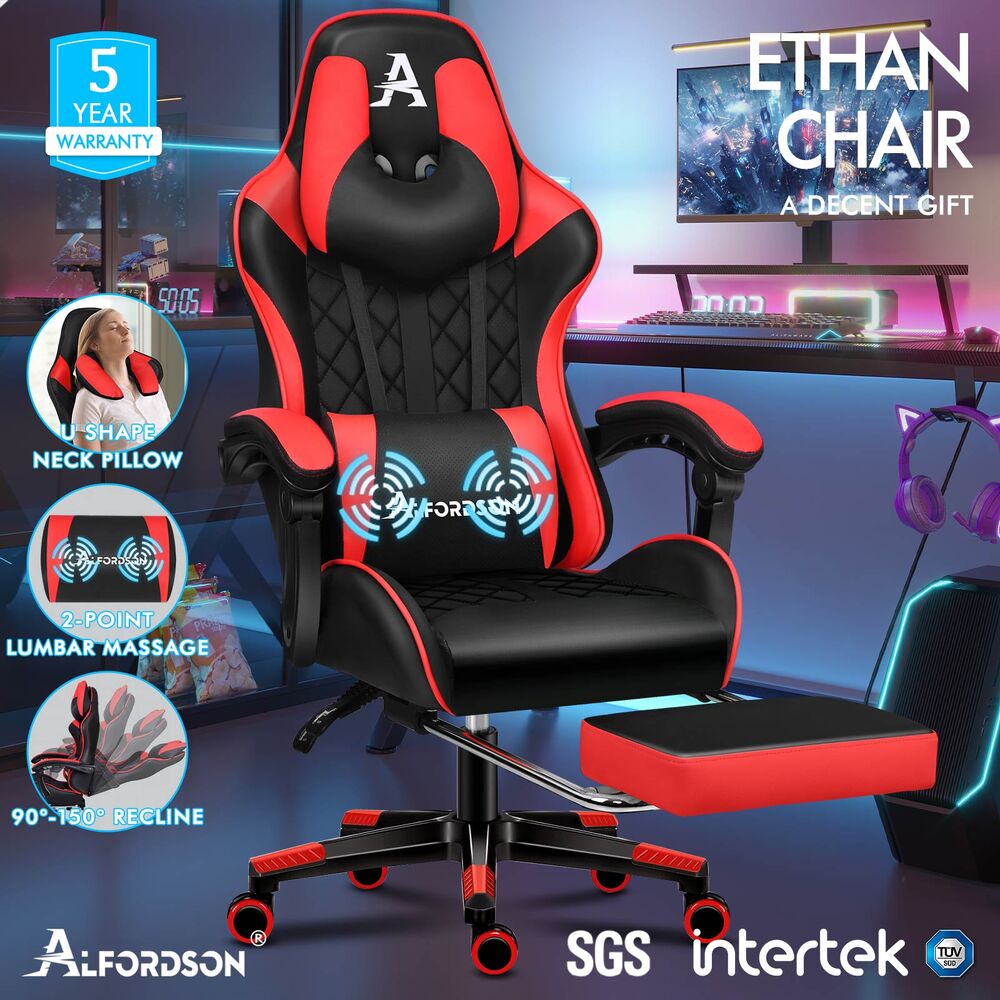 ALFORDSON Gaming Chair Office Executive Racer Larger Lumbar Cushion Seat Leather - Picture 51 of 74