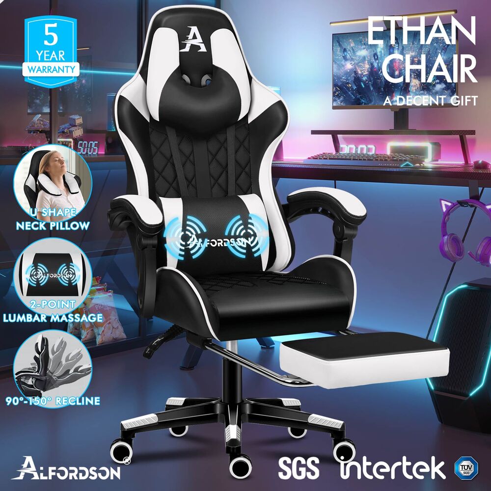 ALFORDSON Gaming Chair Office Executive Racer Larger Lumbar Cushion Seat Leather - Picture 63 of 74