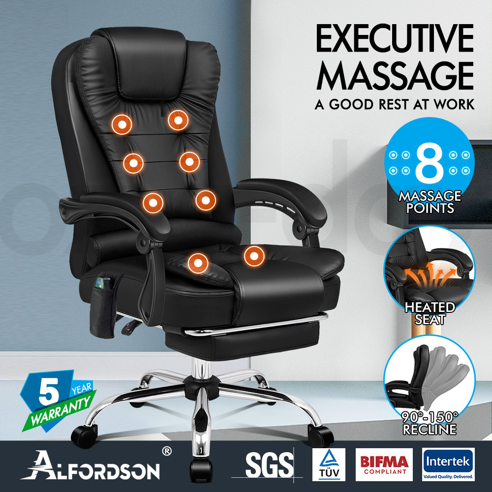 ALFORDSON Massage Office Chair Heated Seat Executive Gaming PU Leather